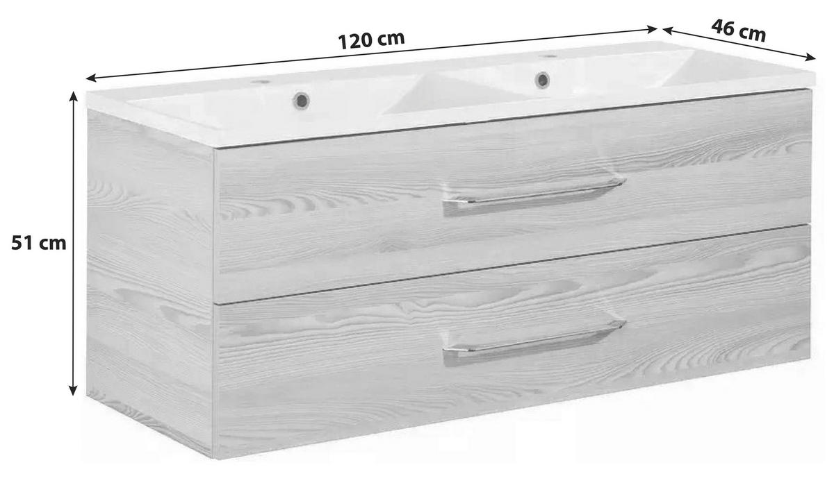 WASCHTISCHKOMBI 120 cm  - Eschefarben/Weiß, MODERN, Holzwerkstoff/Kunststoff (120cm) - MID.YOU