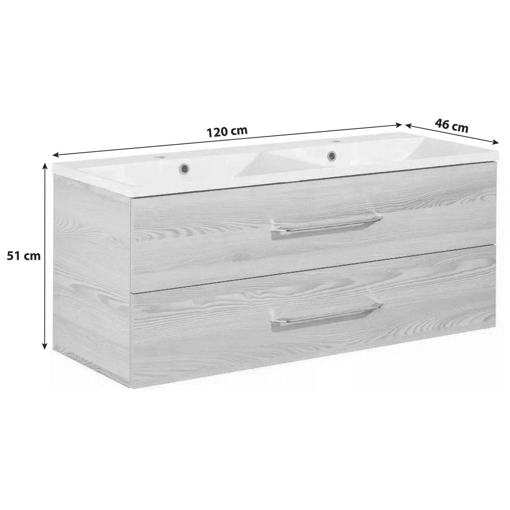 Thumbnail - Mid.you Waschtischkombi B.Clever, Esche, Metall, 2 Schublade(n) Schubladen, 120.0 cm, hängend, Badezimmer, Waschbecken &...