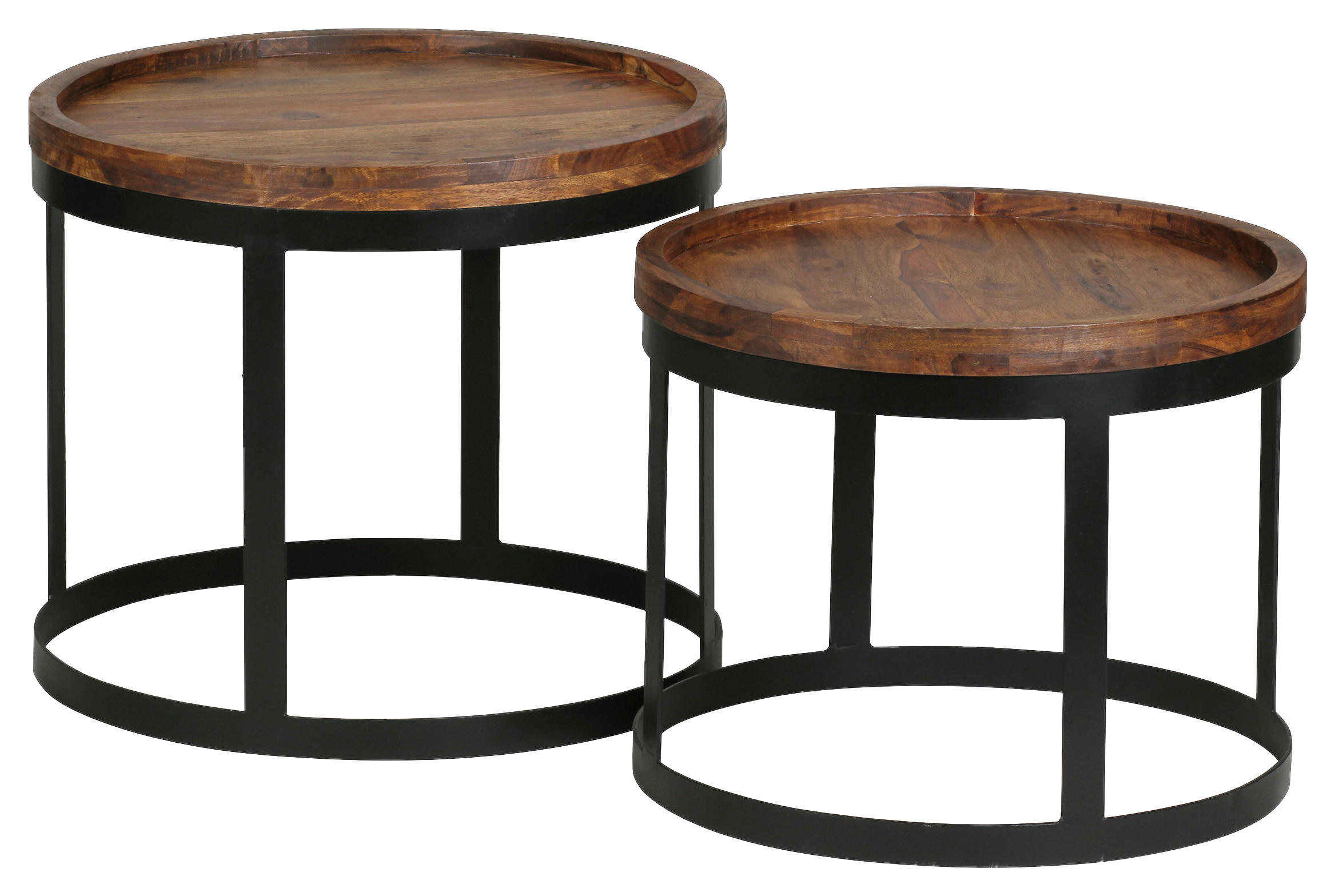 Beistelltisch mit Holzplatte 2er-Set Akola Sheesham/Schwarz