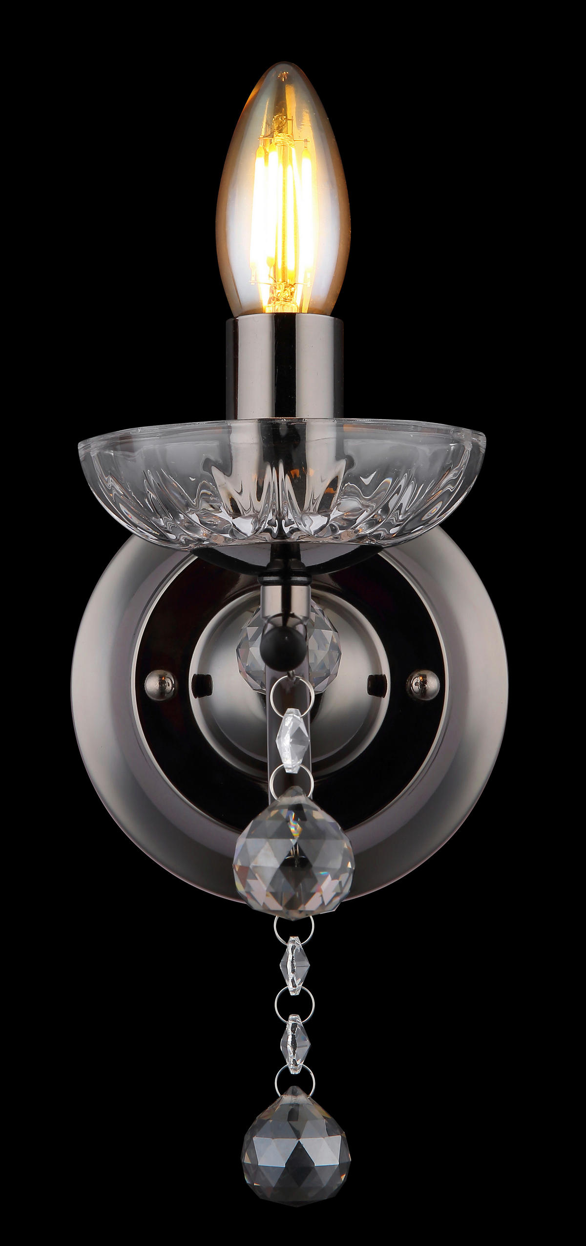 WANDLEUCHTE - Klar/Schwarzchrom, Konventionell, Glas/Metall (14/24/33cm) - Globo