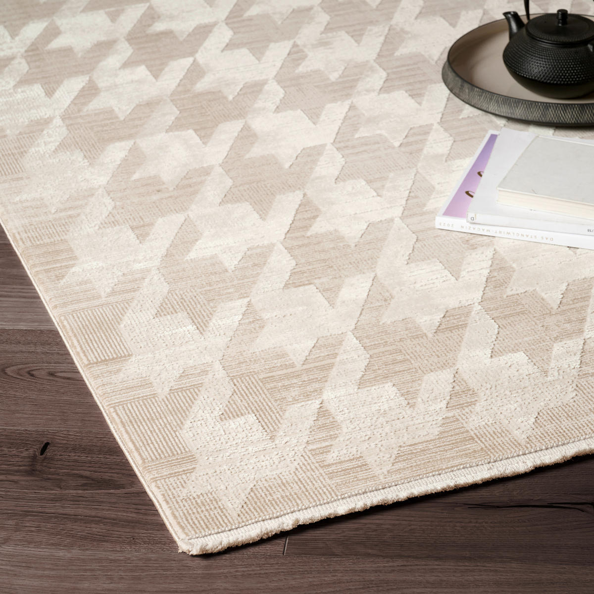 WEBTEPPICH 200/290 cm Houndstooth Allover  - Beige, Design, Textil (200/290cm) - Dieter Knoll