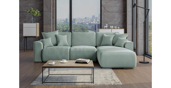 ECKSOFA in Velours Mintgrün  293/195 cm  - Chromfarben/Mintgrün, KONVENTIONELL, Kunststoff/Textil (293/195cm) - Carryhome