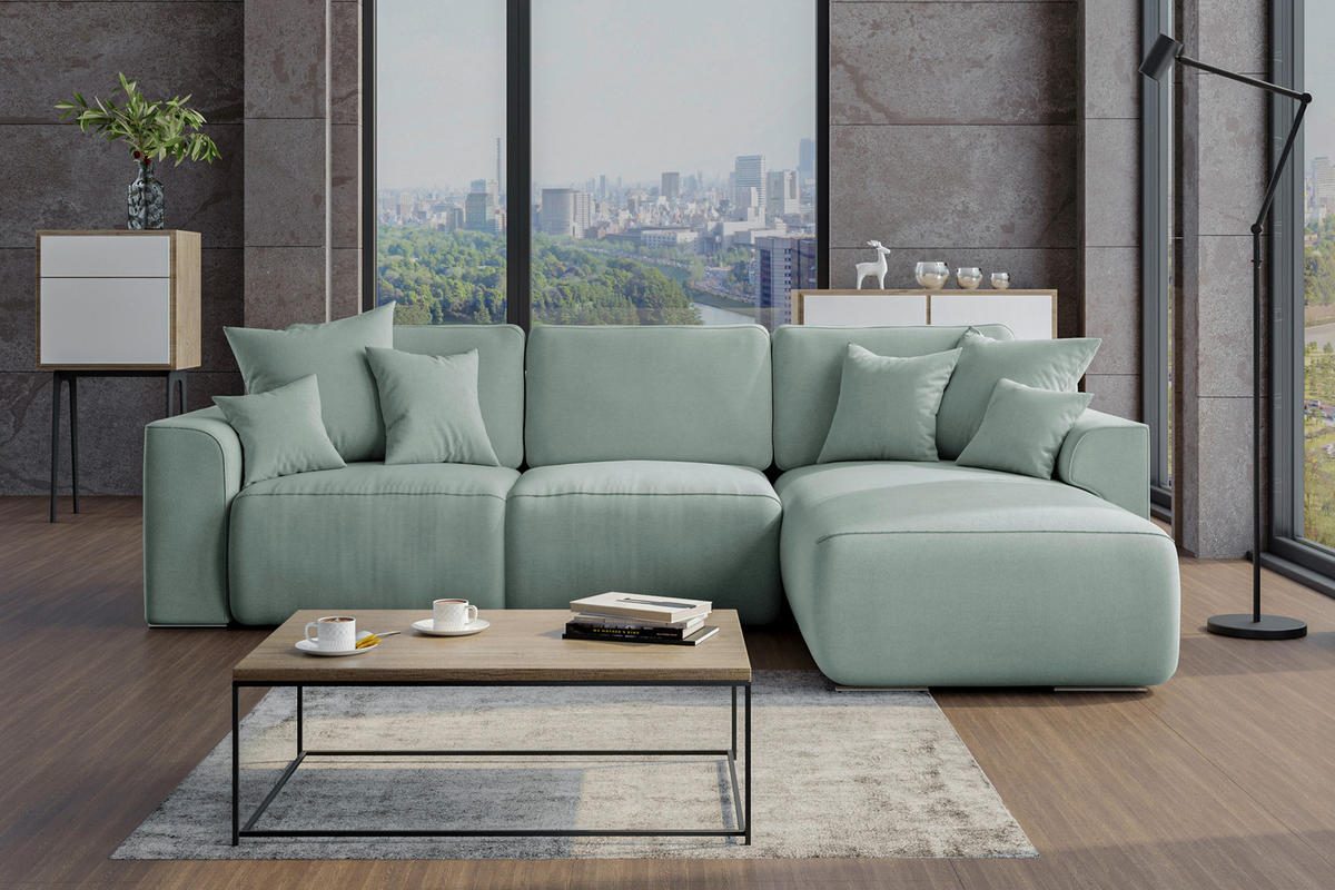 ECKSOFA Mintgrün Velours  - Chromfarben/Mintgrün, KONVENTIONELL, Kunststoff/Textil (293/195cm) - Carryhome