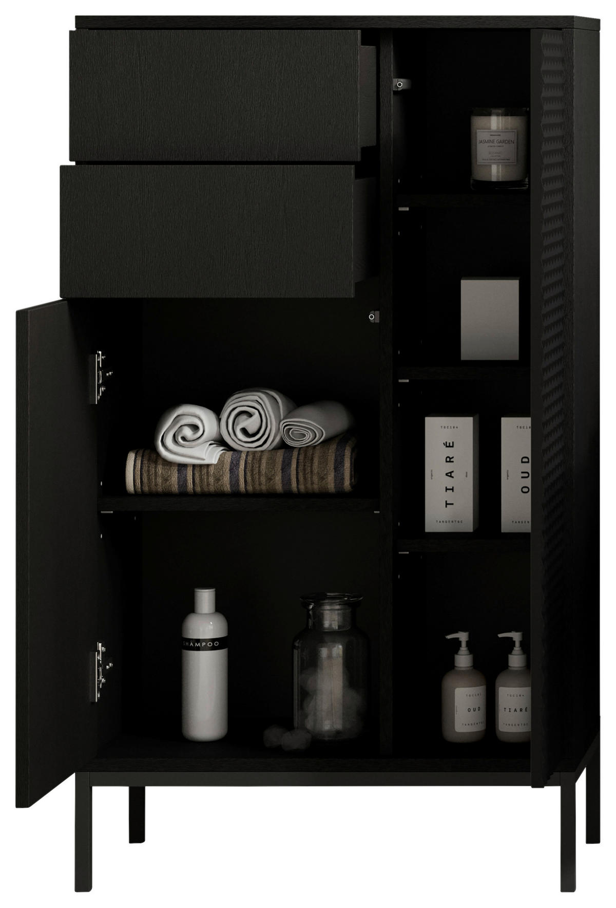 MIDISCHRANK 60/106/32 cm  - Schwarz, MODERN, Holzwerkstoff/Metall (60/106/32cm) - MID.YOU