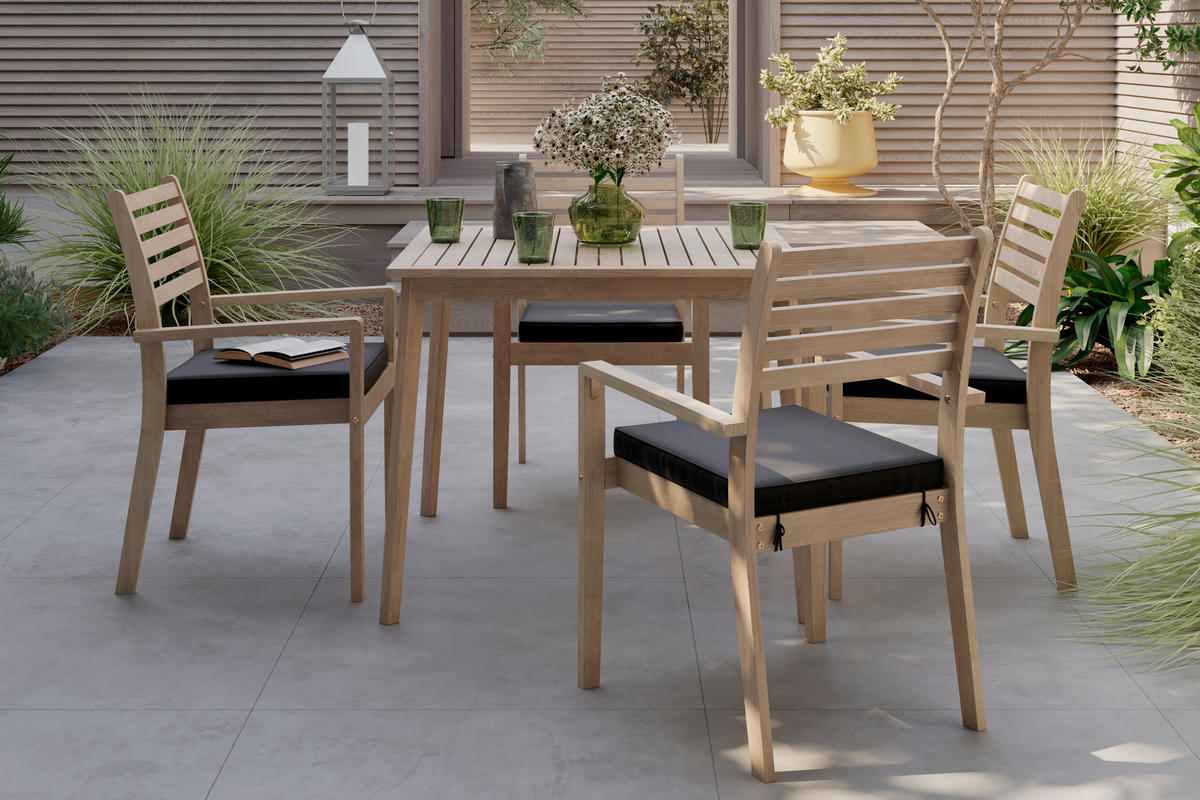 GARTENTISCHGRUPPE Akazie massiv  - Teakfarben, Natur, Holz/Kunststoff (160/75/90cm) - Ambia Garden