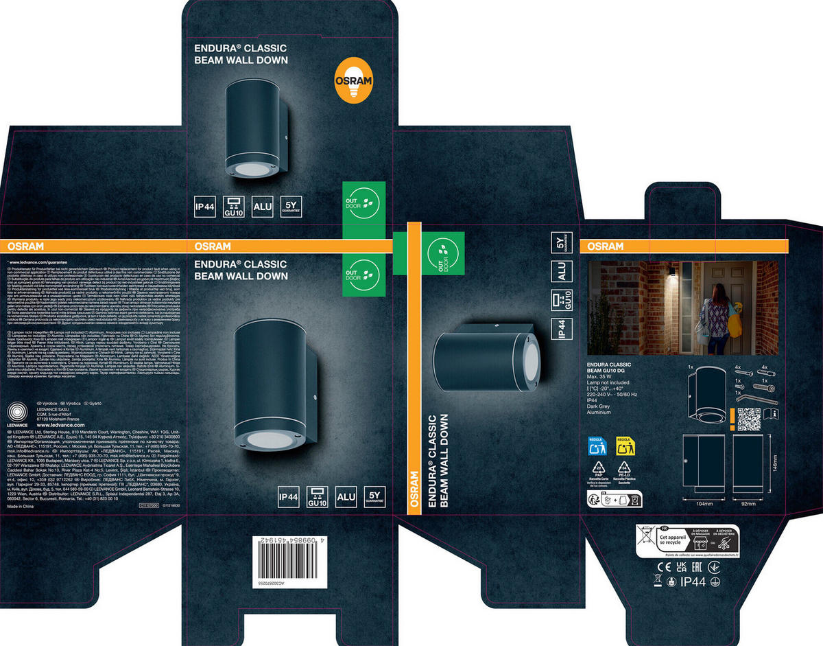 AUßENLEUCHTE 10,4/9,2/14,6 cm   - Dunkelgrau, Basics, Glas/Metall (10,4/9,2/14,6cm) - Osram