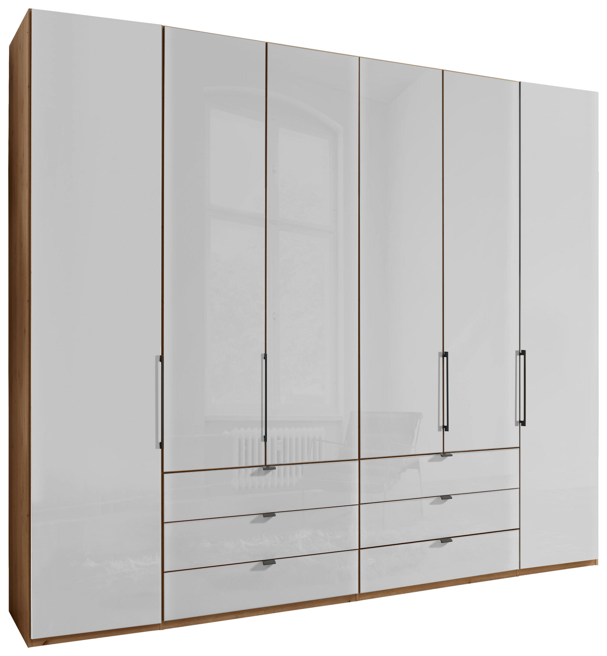 FALTTÜRENSCHRANK 250/216/58 cm 4-türig Weiß, Eiche Bianco  - Schieferfarben/Eiche Bianco, KONVENTIONELL, Glas/Holzwerkstoff (250/216/58cm) - Dieter Knoll