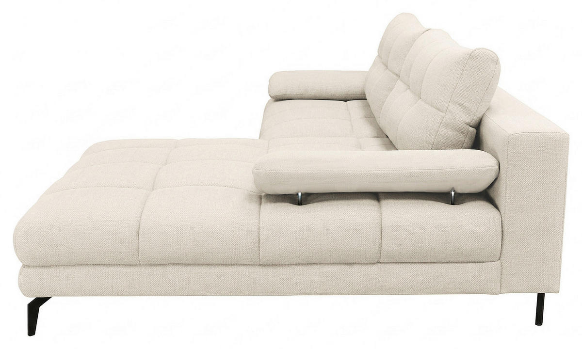 ECKSOFA Perlmutt Struktur Rückenkissen, Bettkasten, Schlaffunktion, Rücken echt, Armteilverstellung, Liegefläche im Originalstoff  - Beige/Perlmutt, MODERN, Textil/Metall (263/181cm) - Carryhome