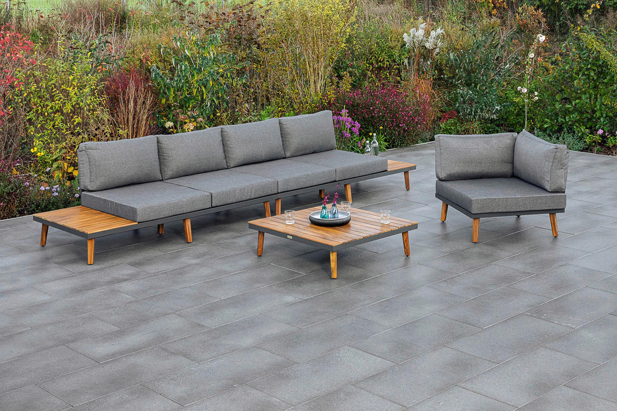 LOUNGEGARNITUR   287,5/28/287,5 cm Akazie Hartholz Aluminium  - Graphitfarben/Braun, KONVENTIONELL, Holz/Textil (287,5/28/287,5cm) - Gardenson