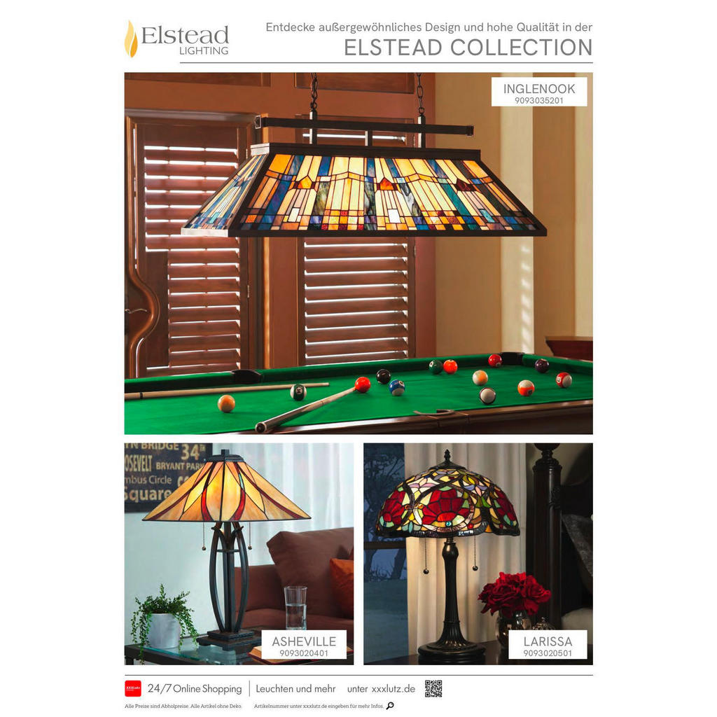 Thumbnail - Elstead Lighting Hängeleuchte Inglenook, Bronze, Metall, Glas, 54.6x40.6x120.7 cm, Grüner Punkt, RoHS, Lampen & Leuchten...