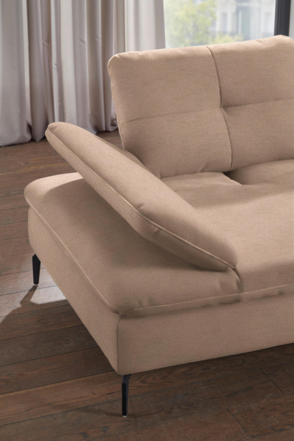 ECKSOFA in Flachgewebe Hellbraun  344/157 cm  - Hellbraun/Schwarz, Design, Textil/Metall (344/157cm) - Chilliano