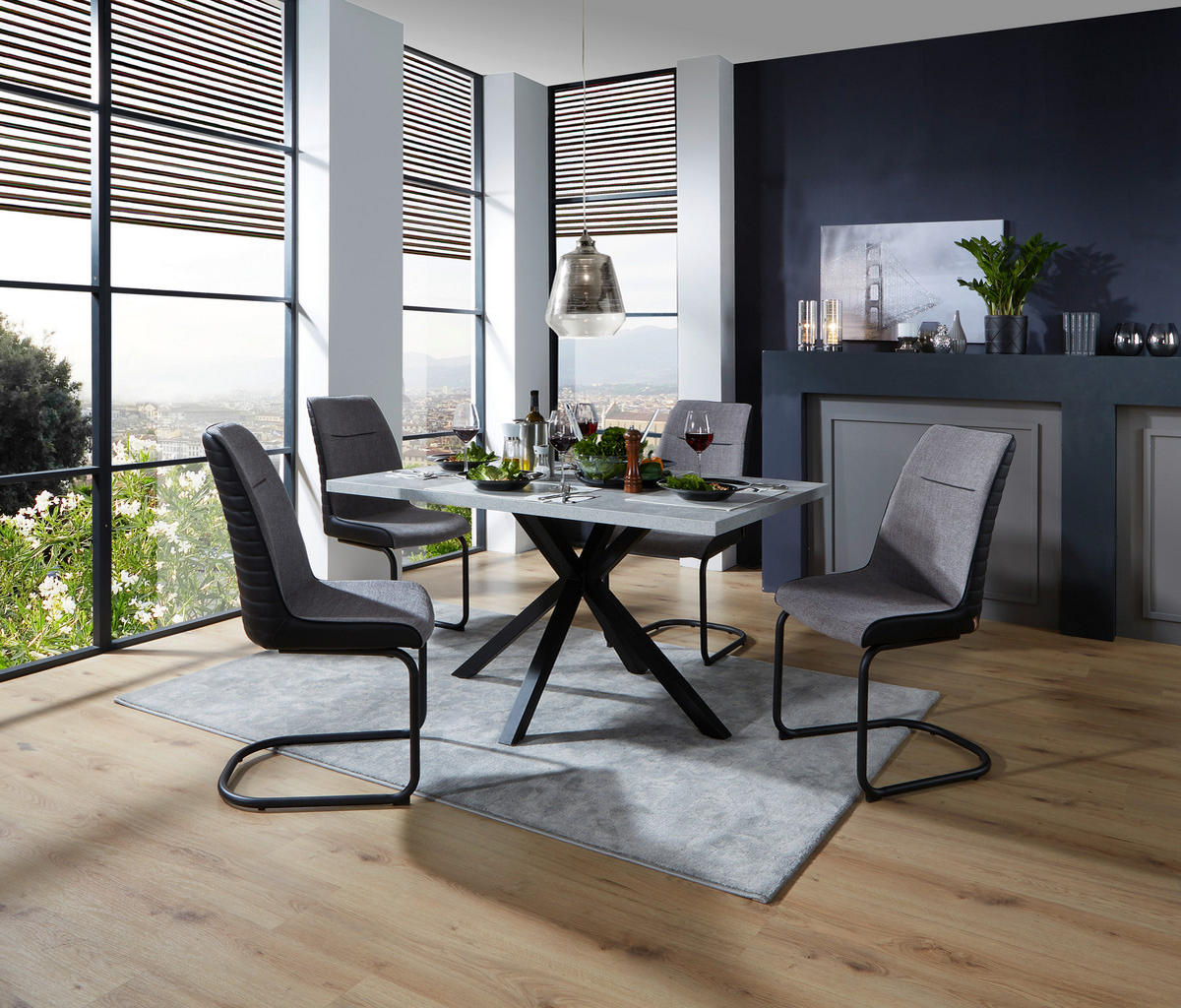 ESSTISCH rechteckig Grau, Schwarz  - Schwarz/Grau, MODERN, Holzwerkstoff/Metall (140/90/76cm) - MID.YOU