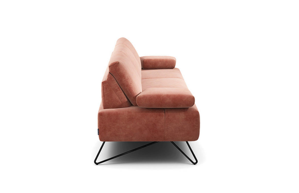 3-SITZER-SOFA Samt Rosa  - Schwarz/Rosa, Design, Textil/Metall (234-264/85/86-94cm) - SENSOO