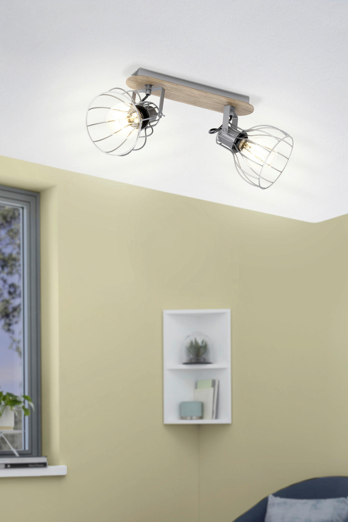 STRAHLER Sambatello  - Silberfarben/Braun, Design, Holz/Metall (9/33,5cm) - Eglo