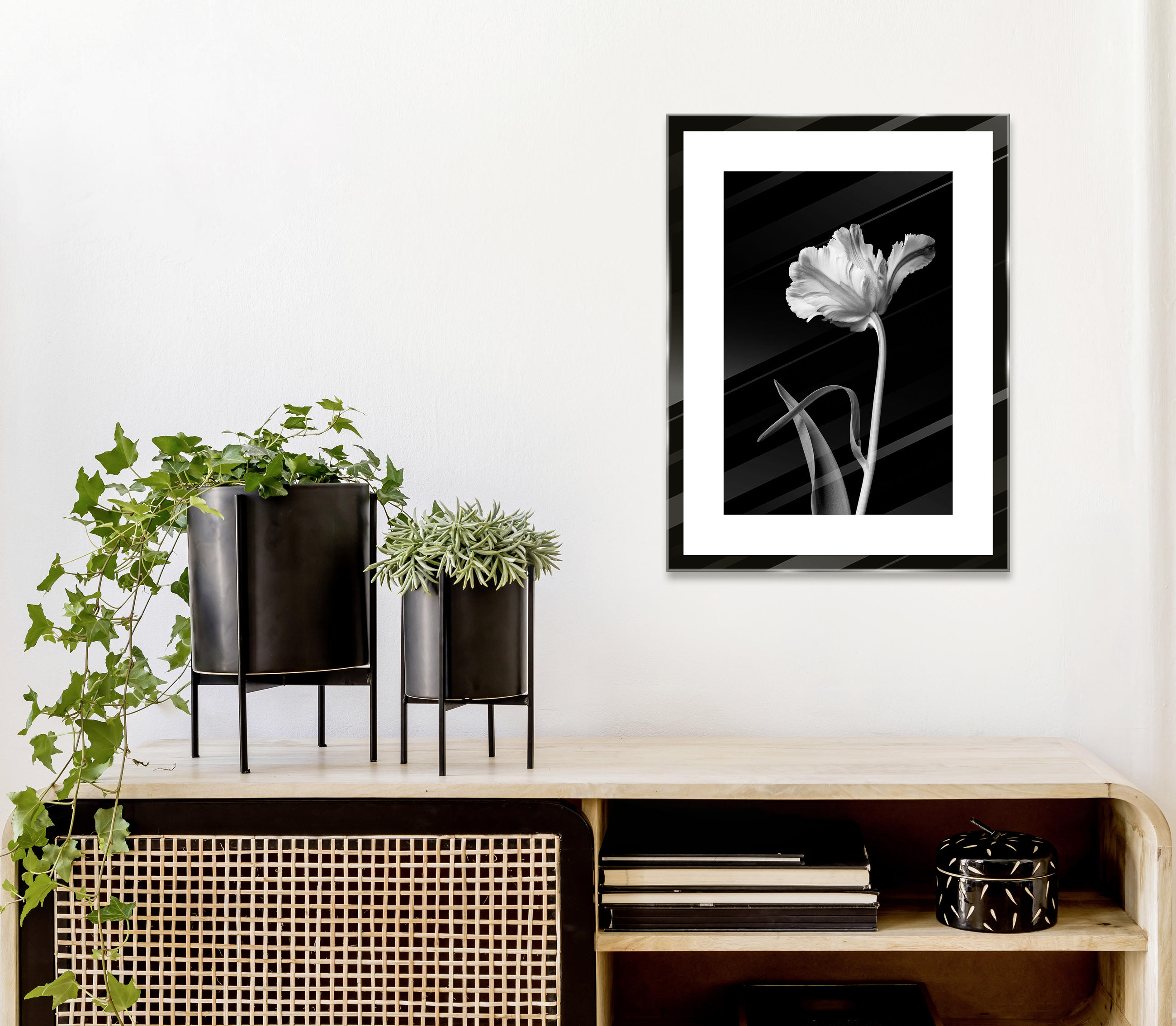 GLASBILD Blumen  - Schwarz/Weiß, Basics, Glas (30/40/1,40cm) - Euroart