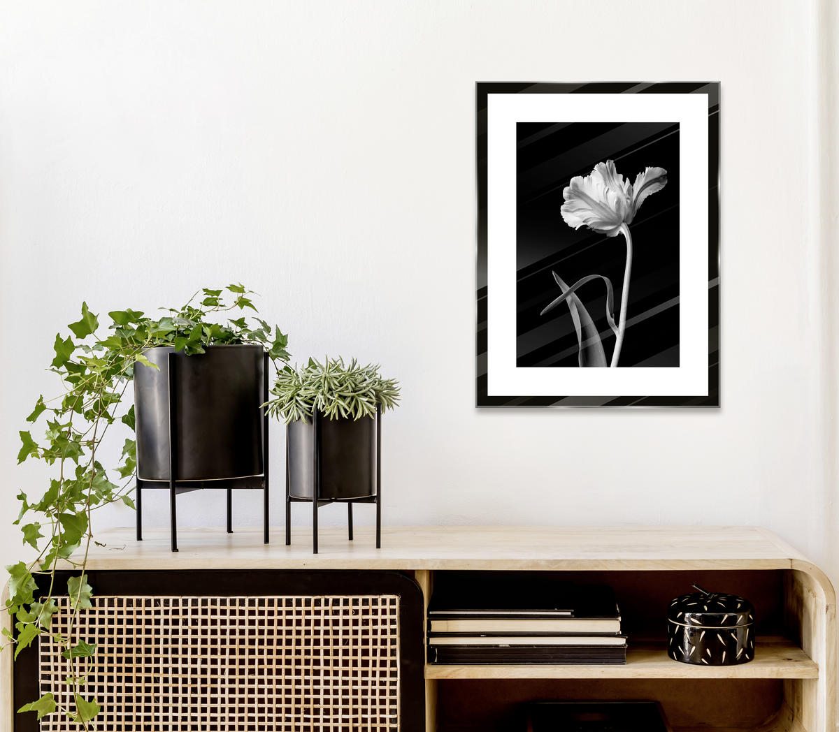 GLASBILD Blumen  - Schwarz/Weiß, Basics, Glas (30/40/1,40cm) - Euroart