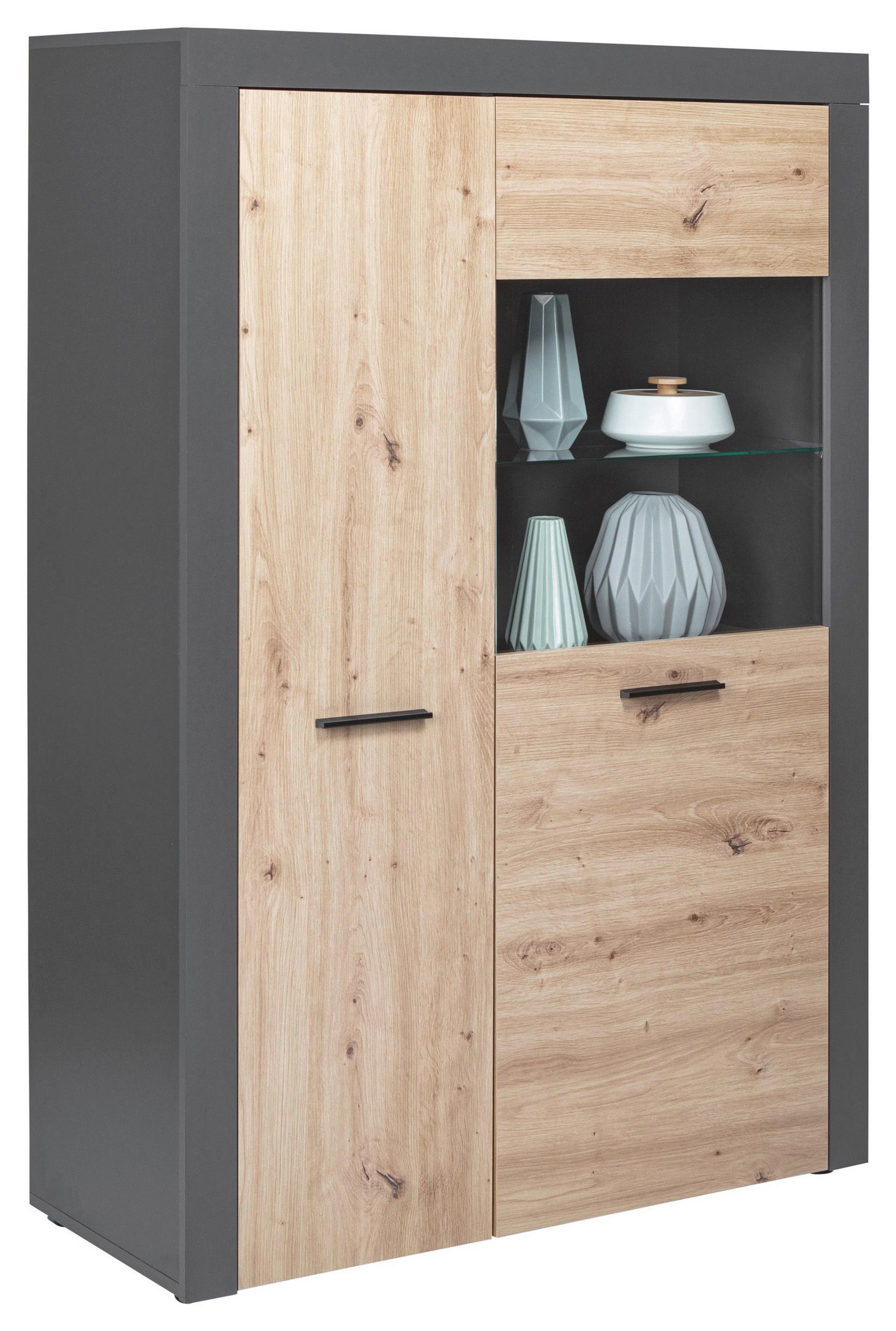 VITRINE Anthrazit, Eiche Artisan  - Anthrazit/Eiche Artisan, Basics, Glas (100/41,60/147cm) - MID.YOU