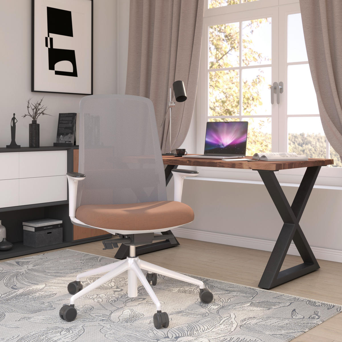 DREHSTUHL Grau, Weiß, Dunkelbraun  - Dunkelbraun/Weiß, MODERN, Kunststoff/Textil (70/103-115/70cm)