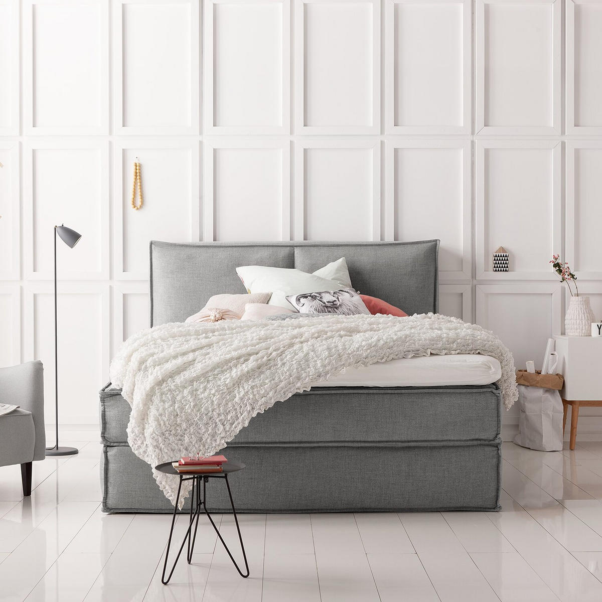 BOXSPRINGBETT 160/200 cm  in Hellgrau  - Hellgrau/Schwarz, Design, Textil (160/200cm) - home24