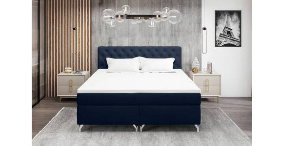 BOXSPRINGBETT 180/200 cm  in Dunkelblau  - Chromfarben/Dunkelblau, KONVENTIONELL, Textil/Metall (180/200cm) - Carryhome