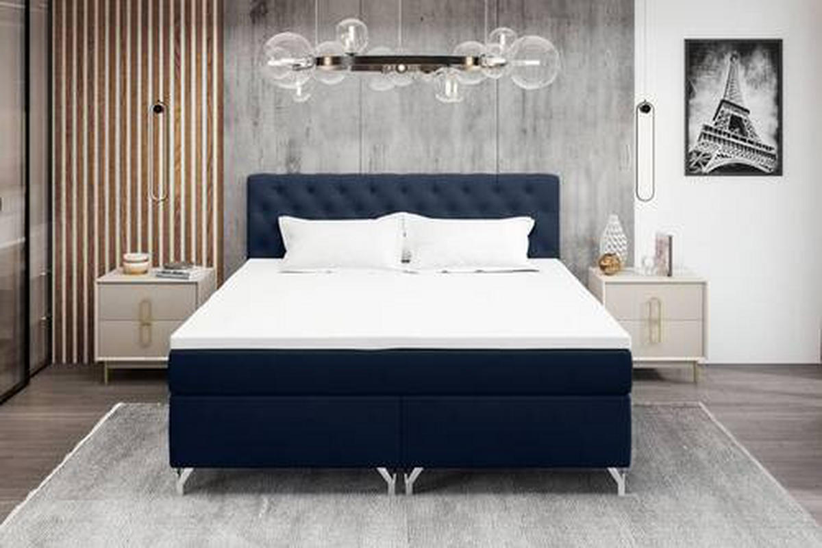 BOXSPRINGBETT 160/200 cm  in Dunkelblau  - Chromfarben/Dunkelblau, Konventionell, Textil/Metall (160/200cm) - Carryhome