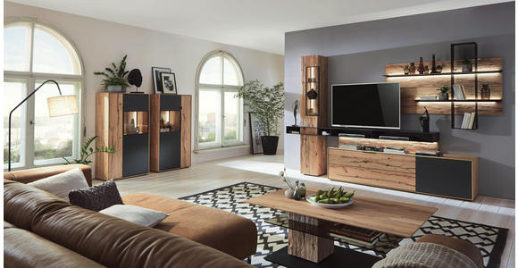 WOHNWAND in Anthrazit, Buchefarben - Anthrazit/Buchefarben, Natur, Glas/Holz (308/206/49cm) - Valnatura