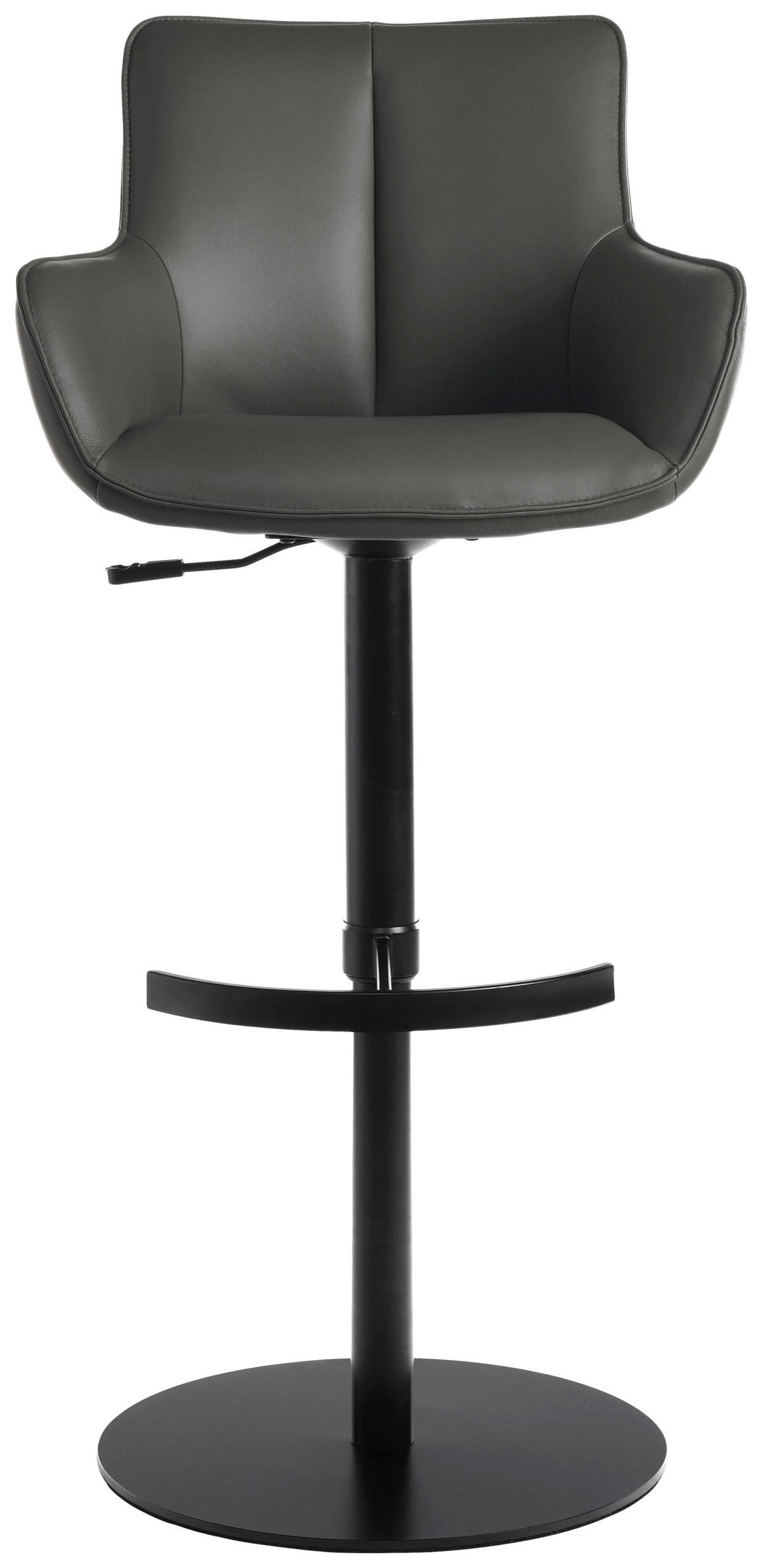 BARHOCKER Echtleder Grau, Schwarz Eisen Lederauswahl, Sitzfläche 360° drehbar, automatische Rückholfunktion  - Schwarz/Grau, Design, Leder/Metall (54/92-112/55cm) - Novel