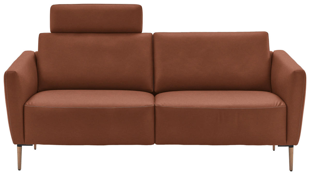 2-SITZER-SOFA  in Echtleder Cognac   - Eichefarben/Cognac, Natur, Leder/Holz (207/86/87cm) - Valnatura
