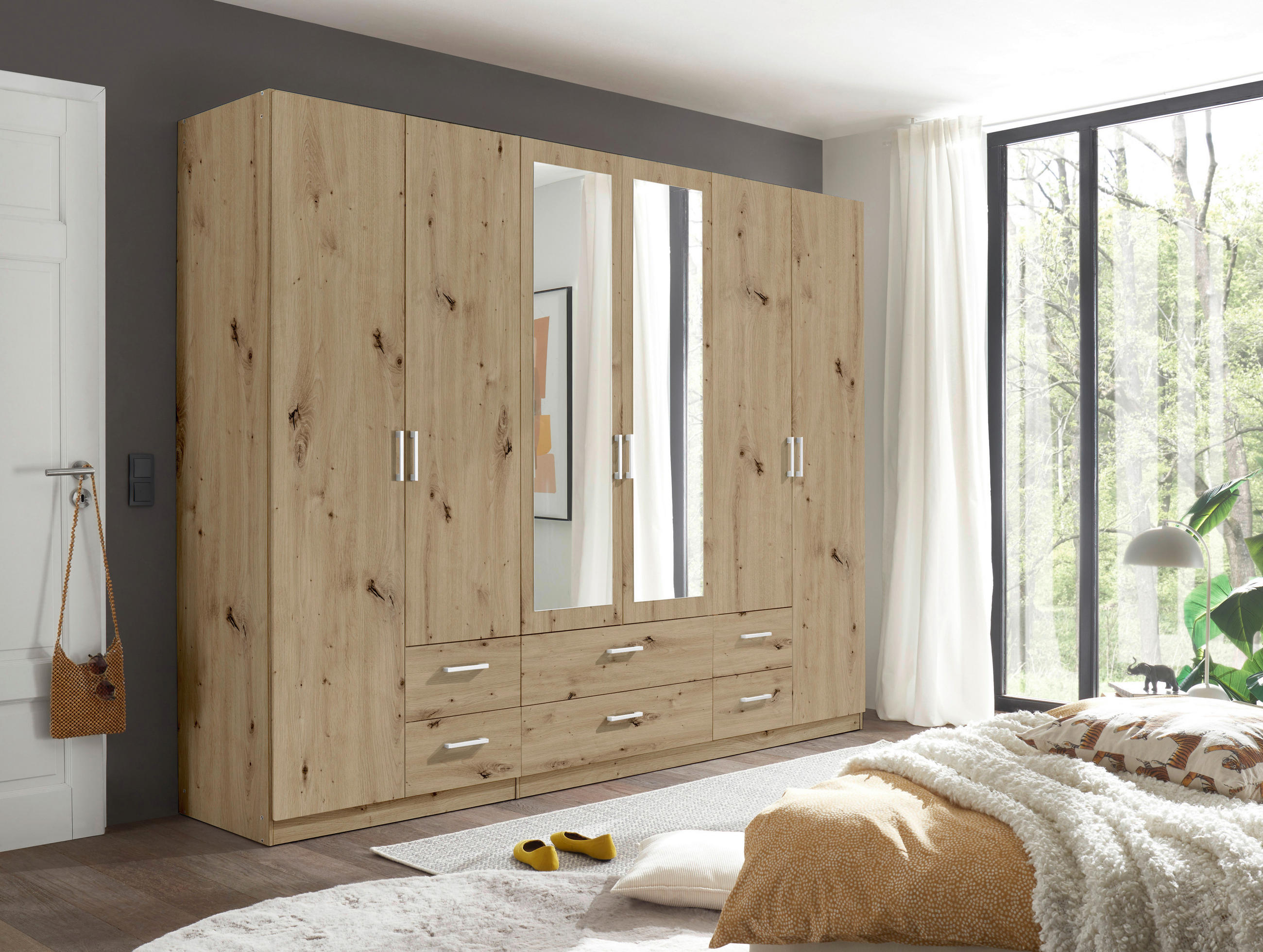 DREHTÜRENSCHRANK 271/210/54 cm 6-türig Eiche Artisan  - Alufarben/Eiche Artisan, KONVENTIONELL, Glas/Holzwerkstoff (271/210/54cm) - MID.YOU