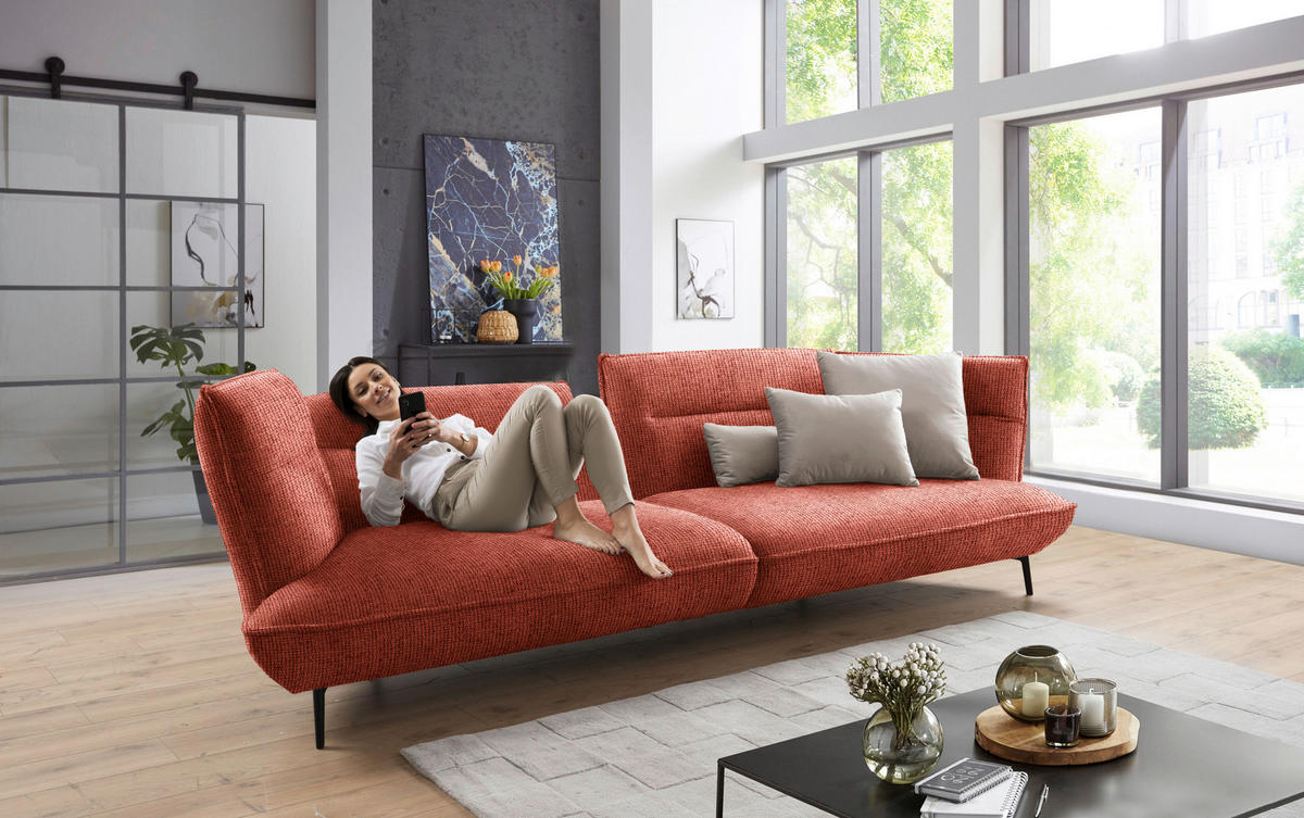MEGASOFA in Flachgewebe Kupferfarben  - Schwarz/Kupferfarben, Design, Holzwerkstoff/Textil (339/92/99cm) - Moderano