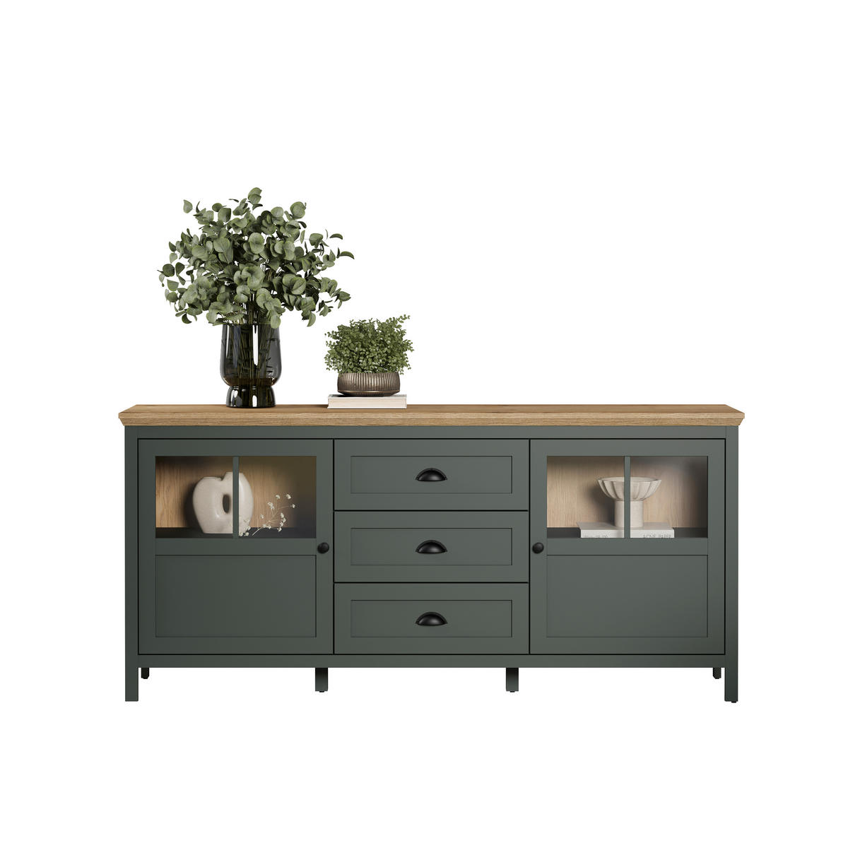 SIDEBOARD STANTON 185/86/45 cm 3 Schublade(n)  - Waldgrün/Schwarz, Design, Glas/Holzwerkstoff (185/86/45cm) - MID.YOU
