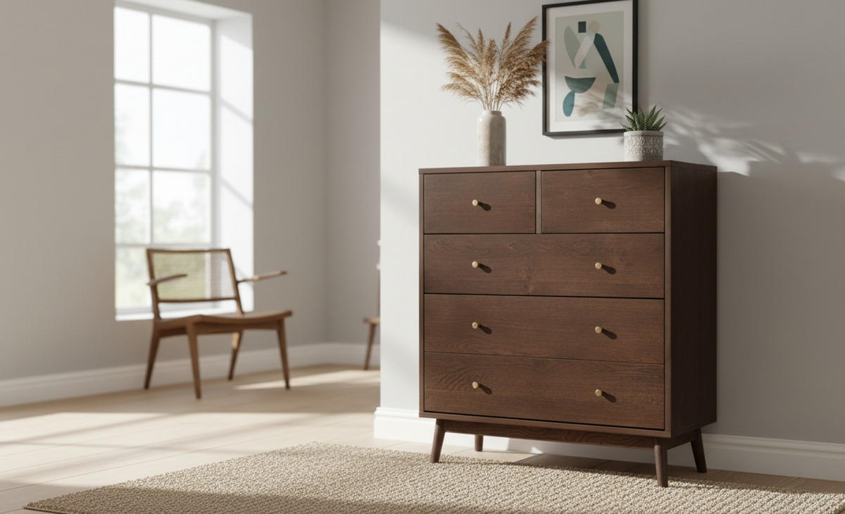 KOMMODE , 85/99/40 cm, 5 Schublade(n)  - Messingfarben/Walnussfarben, Design, Holz/Holzwerkstoff (85/99/40cm) - Livetastic