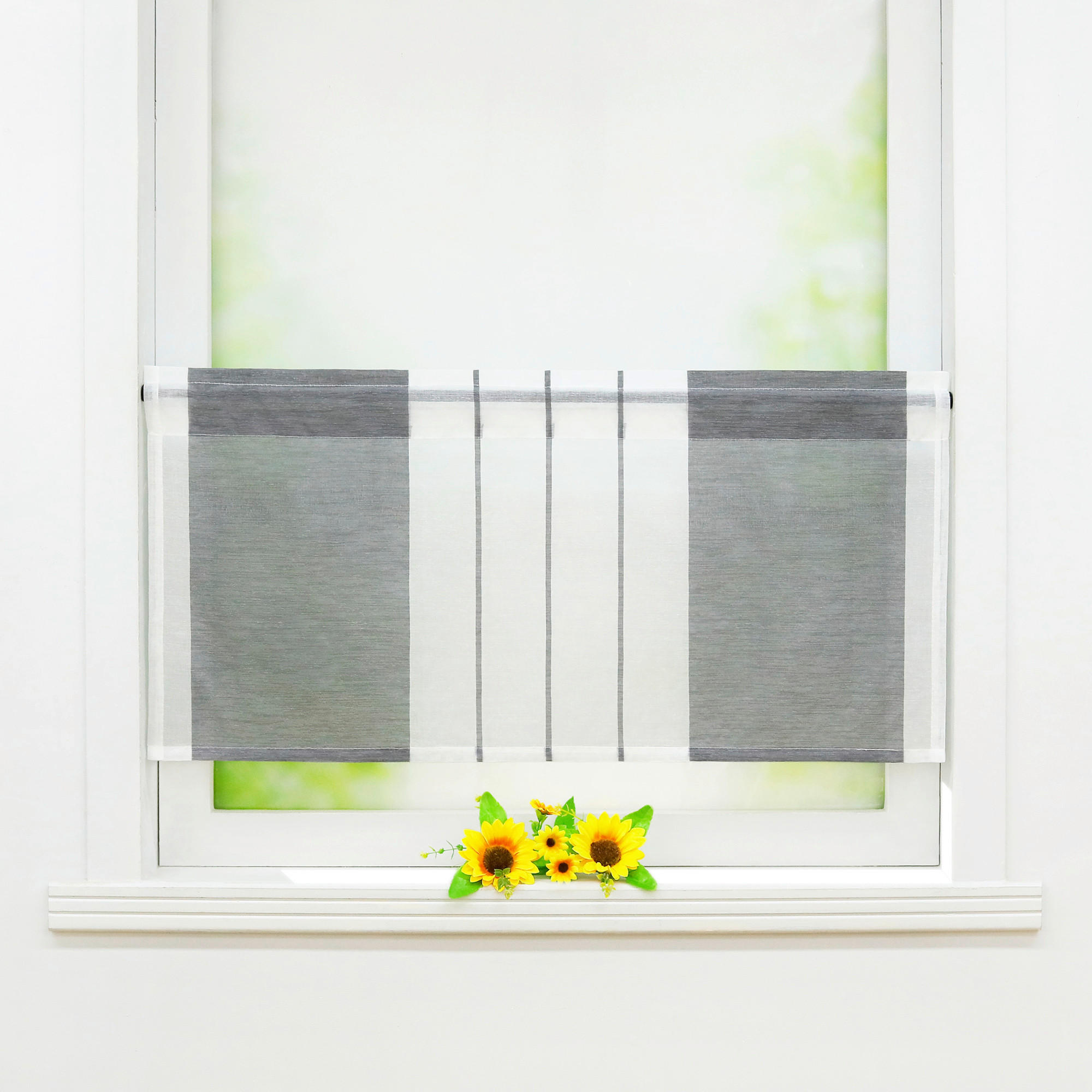 SCHEIBENGARDINE   120/45 cm   - Weiß/Grau, Basics, Textil (120/45cm)