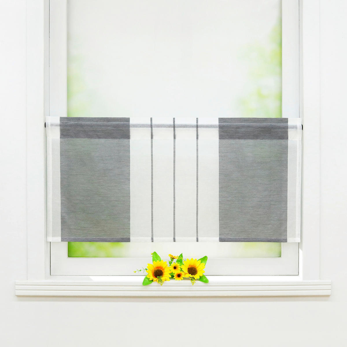 SCHEIBENGARDINE   120/45 cm   - Weiß/Grau, Basics, Textil (120/45cm)