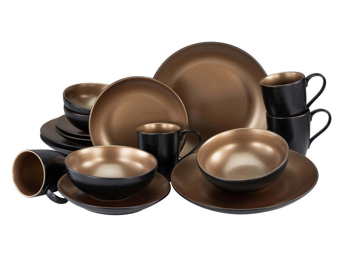KOMPLETT SERVIS Glamour Gold 16 delar  - svart/guldfärgad, Trend, keramik (33/35/34cm) - Creatable