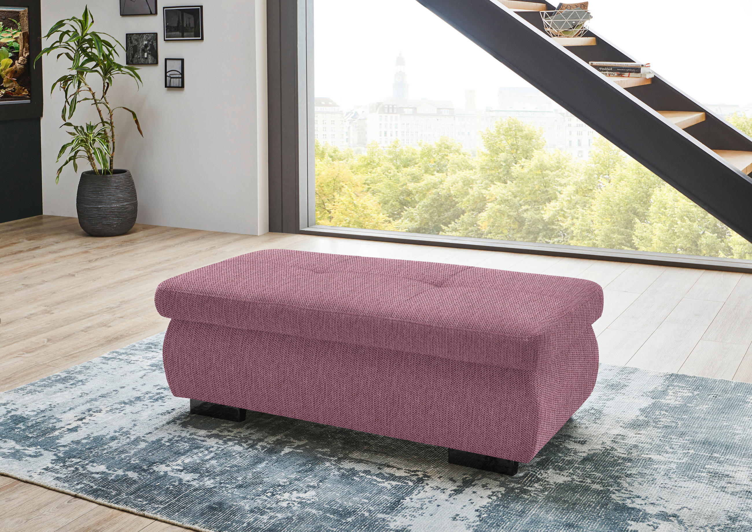 HOCKER in Textil Violett  - Violett/Schwarz, Design, Textil/Metall (138/44/67cm) - Beldomo Style