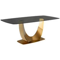 ESSTISCH 200/95/76 cm  Metall, Glas rechteckig Goldfarben, Dunkelgrau  - Dunkelgrau/Goldfarben, Design, Glas/Metall (200/95/76cm) - Milino