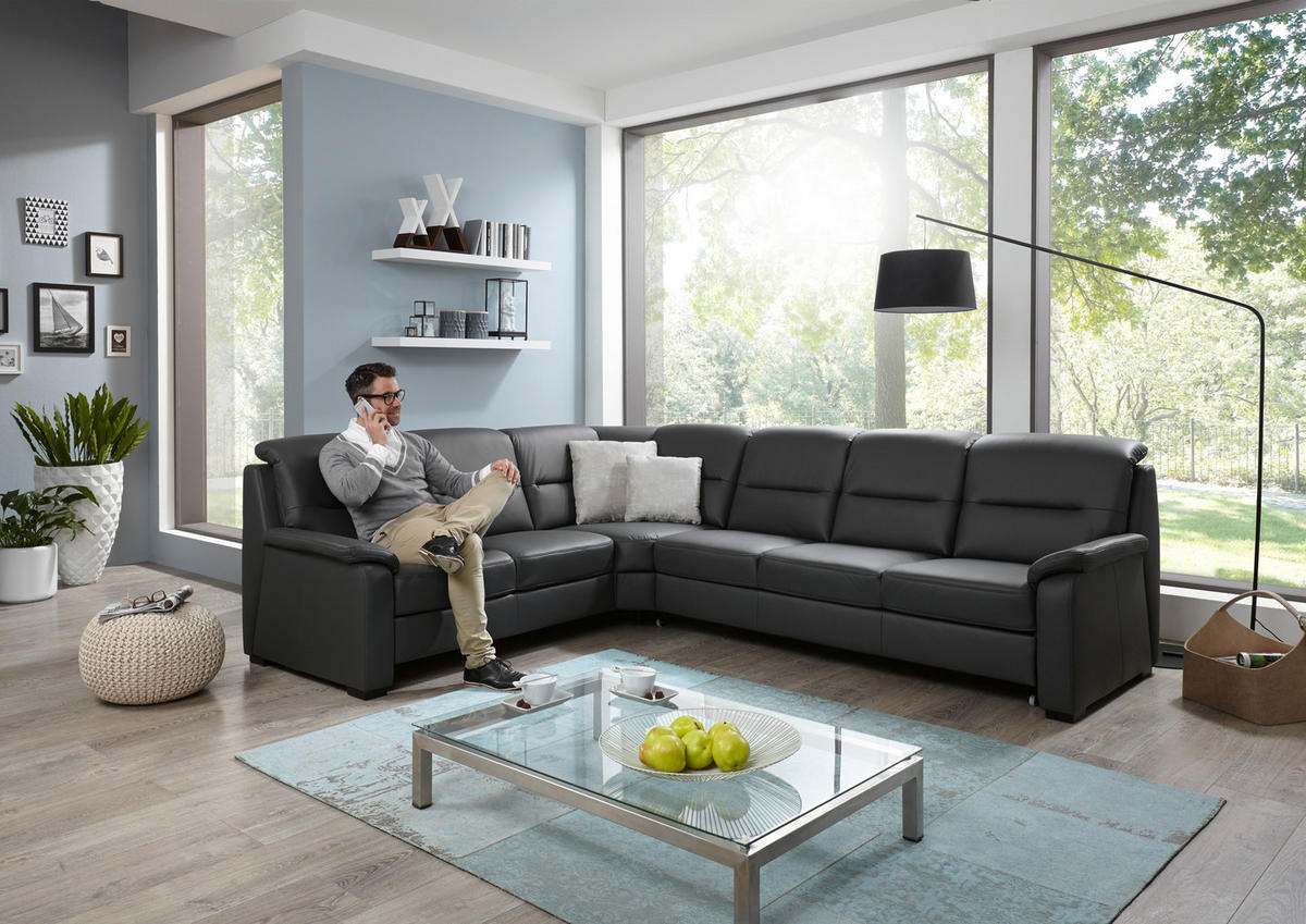 ECKSOFA BELDOMO premium Anthrazit Echtleder  - Anthrazit/Schwarz, KONVENTIONELL, Leder/Holz (245/303cm) - Beldomo Premium