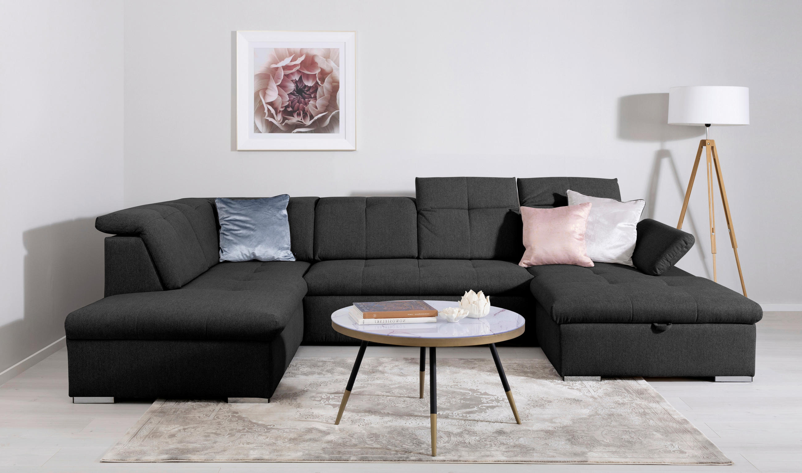 WOHNLANDSCHAFT Ramzes Schwarz  - Schwarz/Grau, Design, Textil/Metall (215/328/173cm) - MID.YOU