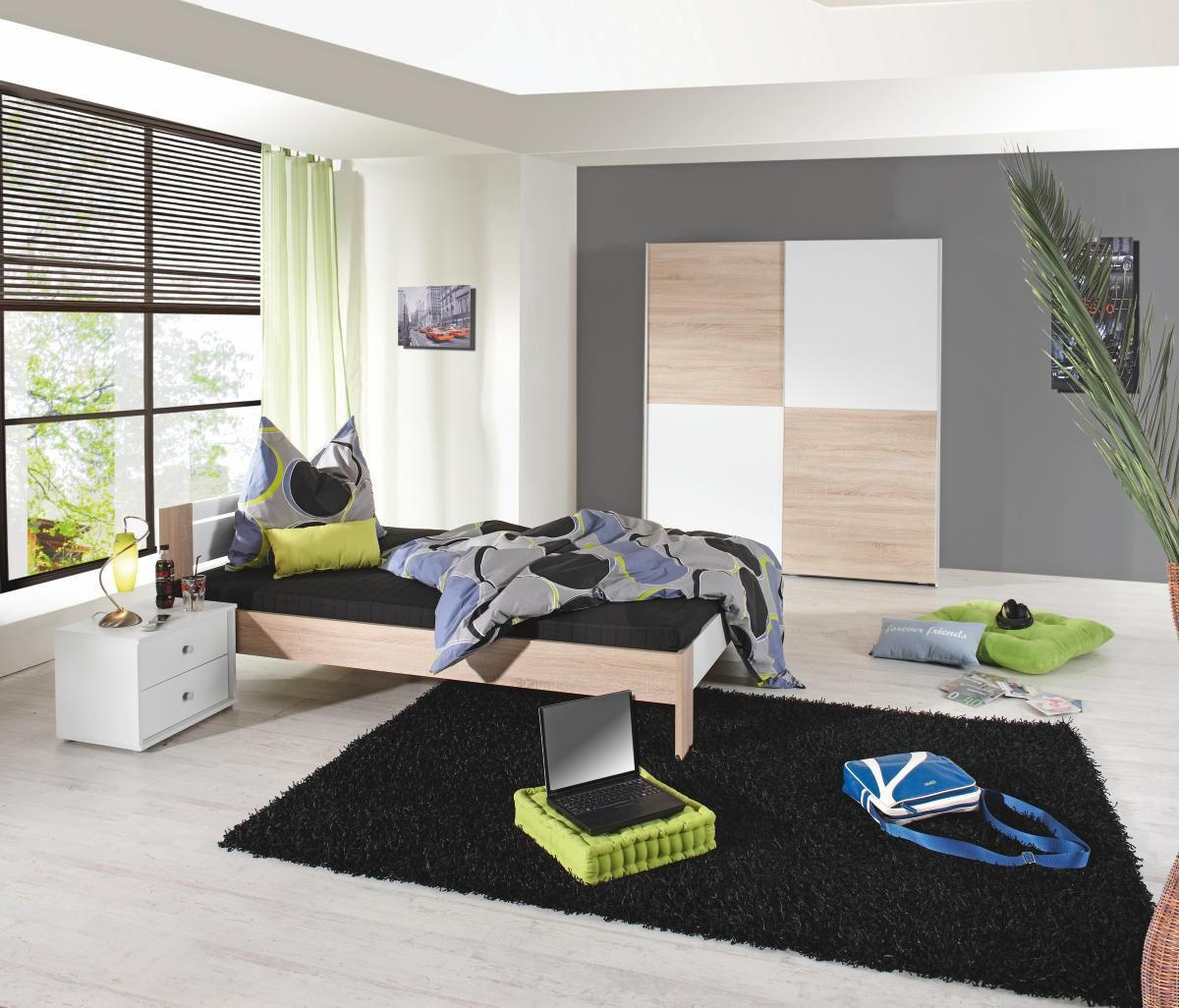 FUTONSKA POSTELJA 140 cm   x 200 cm  , leseni material bela, barve hrasta  - barve hrasta/bela, Design, leseni material (140/200cm) - Boxxx