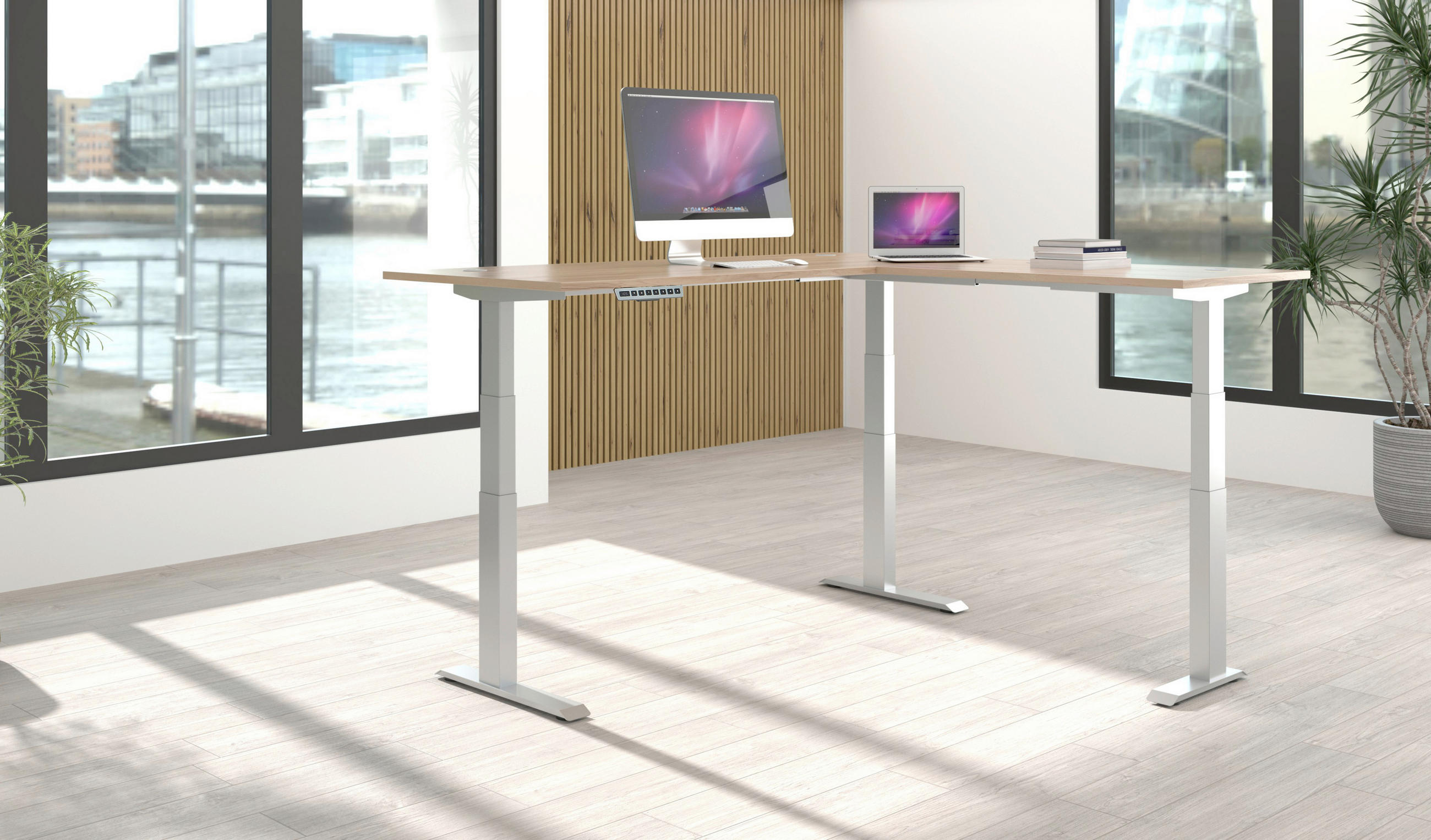 ECKSCHREIBTISCH 185/177/64-128 cm in Buchefarben - Buchefarben, Modern, Holzwerkstoff (185/177/64-128cm) - Livetastic
