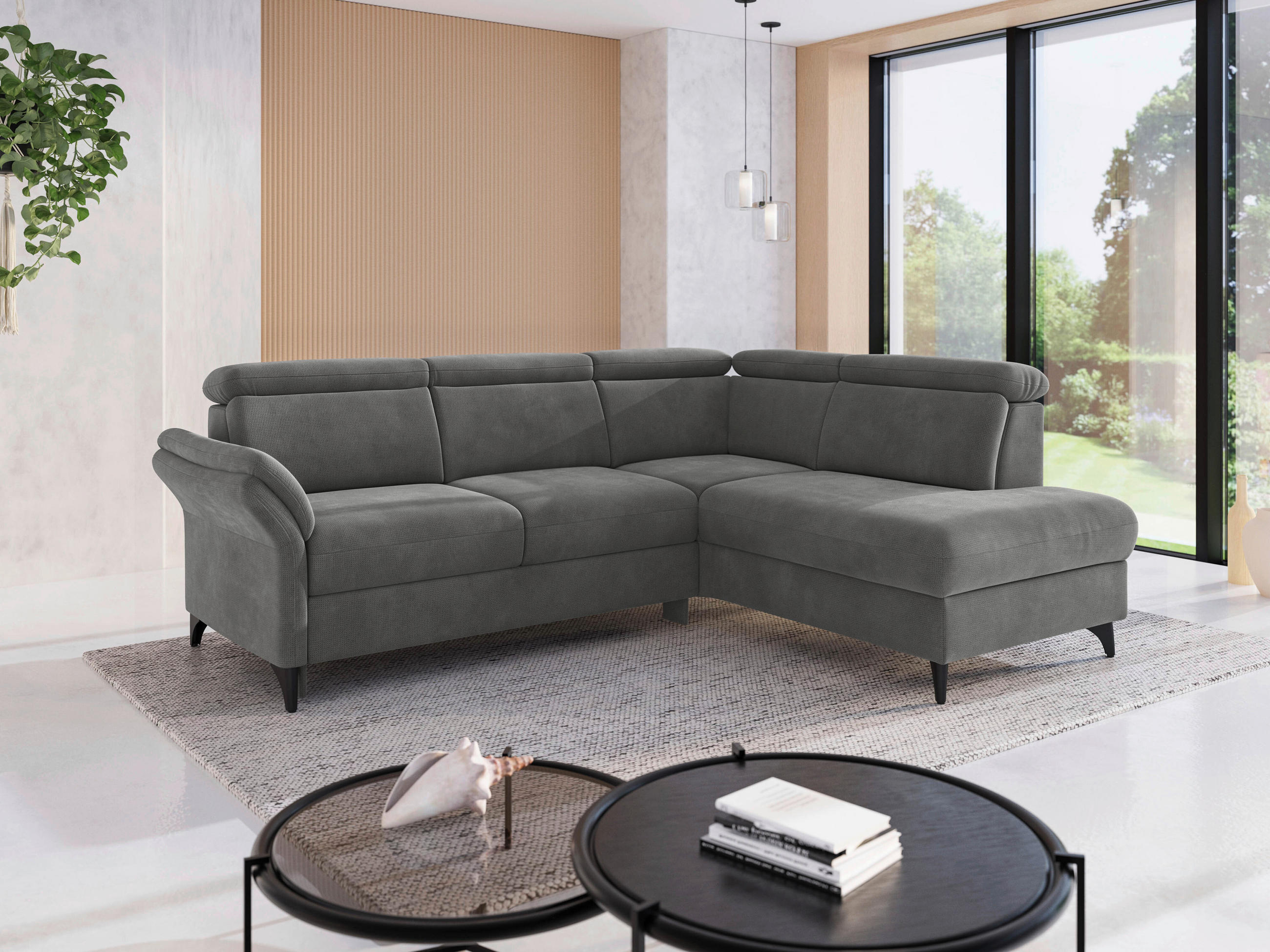 ECKSOFA Flachgewebe Grau - Schwarz/Grau, Konventionell, Textil/Metall (247/193cm) - Sit & More