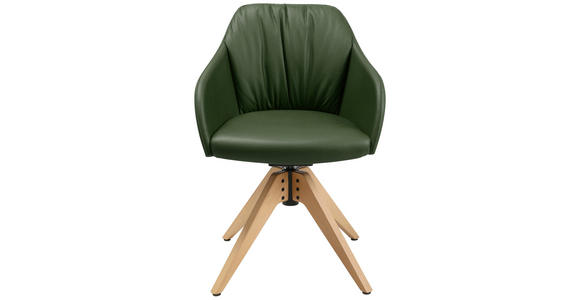 ARMLEHNSTUHL in Echtleder pigmentiert - Eichefarben/Grün, Design, Leder/Holz (58/82,5-85,2/60cm) - Johann Jakob