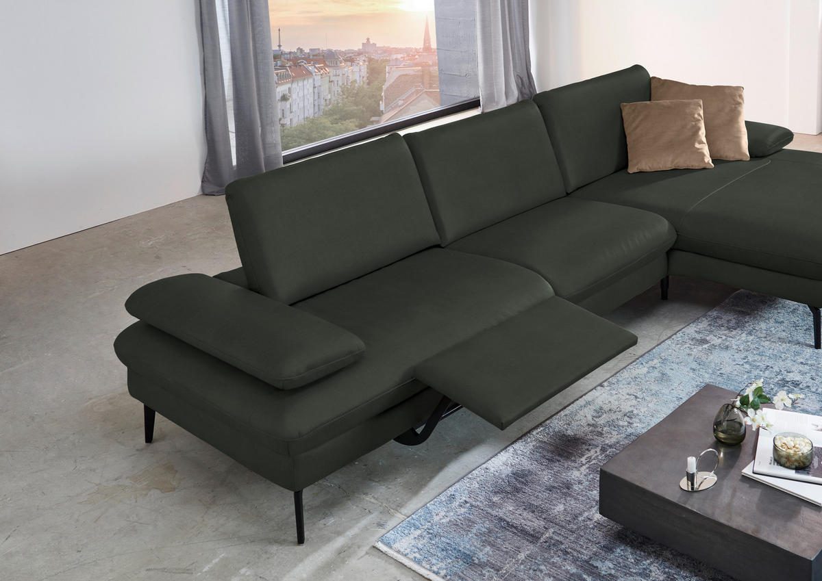 ECKSOFA in Echtleder Dunkelgrün  - Dunkelgrün/Schwarz, Design, Leder/Metall (325/157cm) - Dieter Knoll