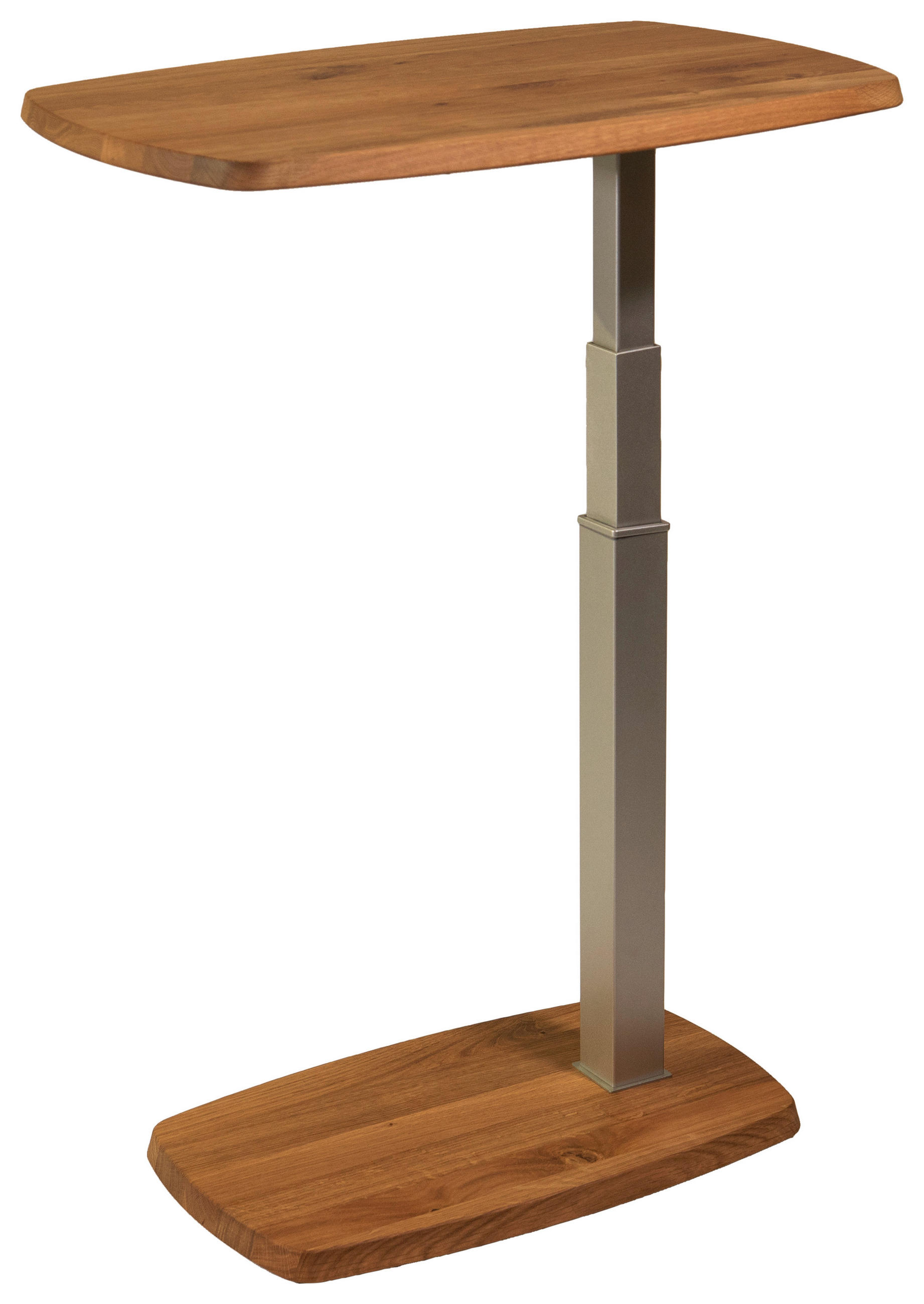 Thumbnail - Beistelltisch, Wildeiche, Silber, Holz, Metall, Wildeiche, vollmassiv, bootsförmig, 40x55-83x60 cm, höhenverstellbar, Wo...