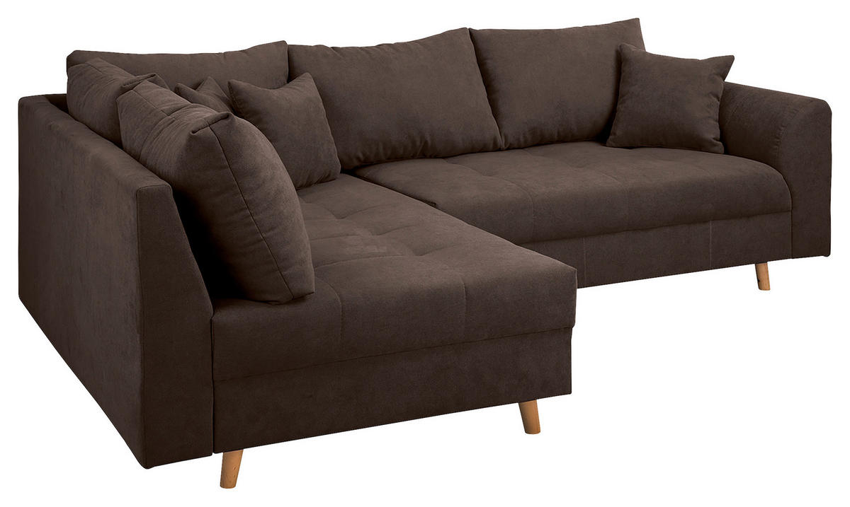 ECKSOFA inkl. Hocker Ariella in Mikrofaser Graubraun  161/231 cm  - Graubraun/Naturfarben, Design, Holz/Textil (161/231cm) - Livetastic