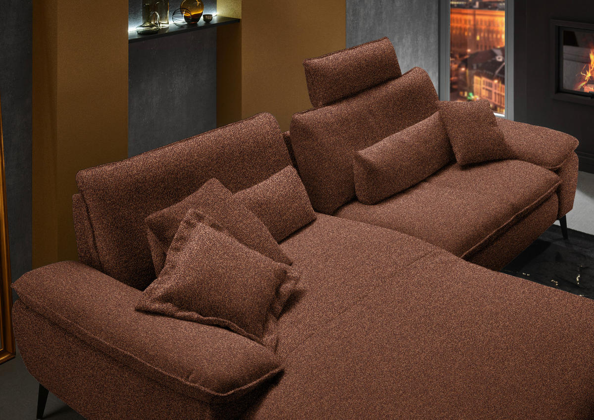 ECKSOFA in Webstoff Rostfarben  - Rostfarben/Schwarz, Design, Textil/Metall (197/295cm) - Valdera