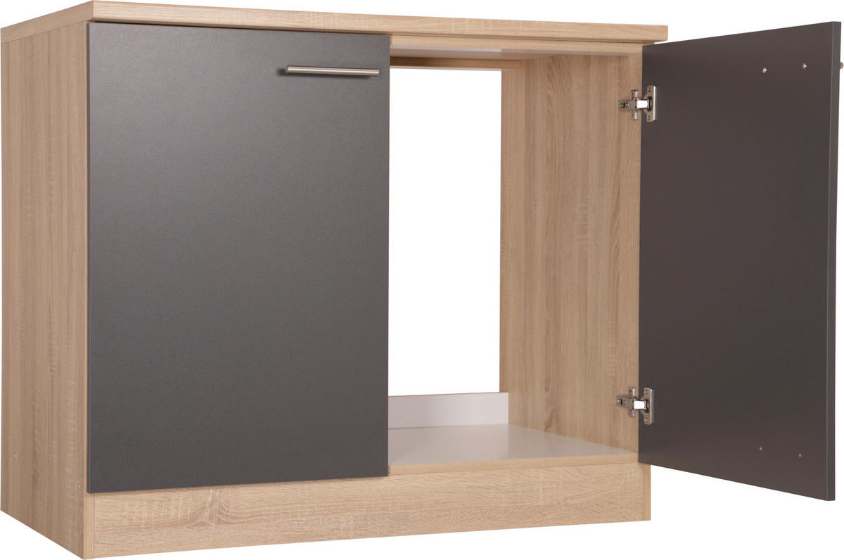 SPÜLENUNTERSCHRANK 100/84,8/60 cm  in Grau, Eichefarben  - Eichefarben/Silberfarben, Basics, Holzwerkstoff/Metall (100/84,8/60cm) - Respekta