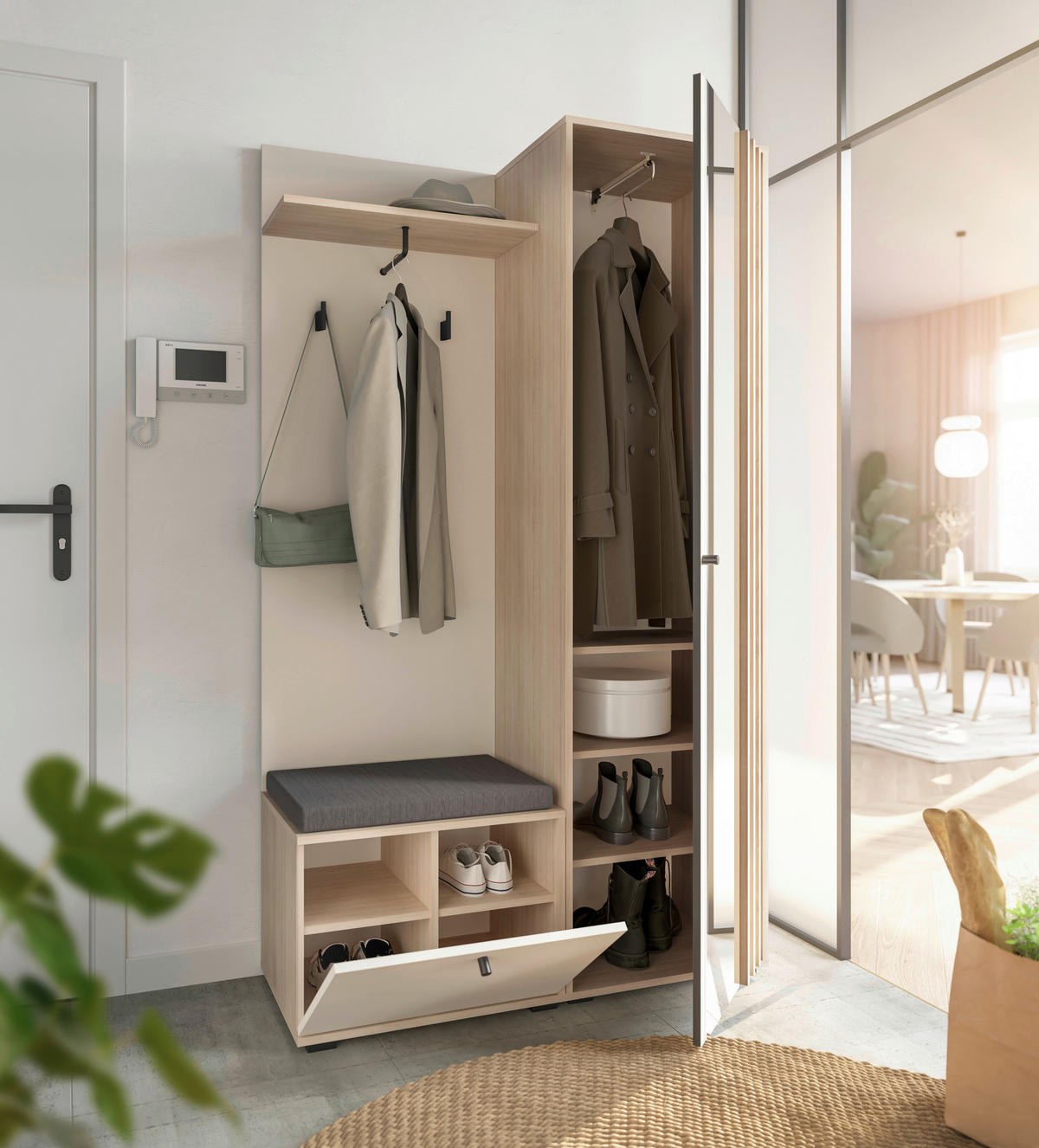GARDEROBE 5-teilig  in 114/197/40 cm  - Kaschmir/Eichefarben, Design, Glas/Holzwerkstoff (114/197/40cm) - Xora