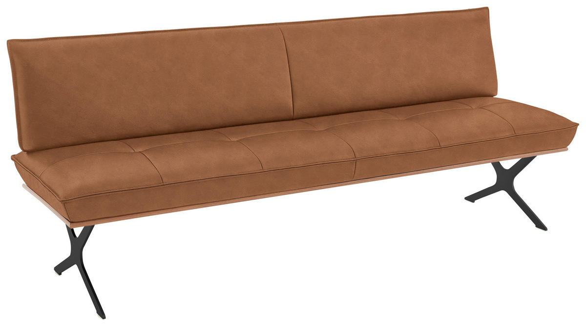 SITZBANK 214/88/66 cm Echtleder Schwarz, Cognac Nussbaum furniert Metall  - Cognac/Schwarz, Design, Leder/Holz (214/88/66cm) - Koinor